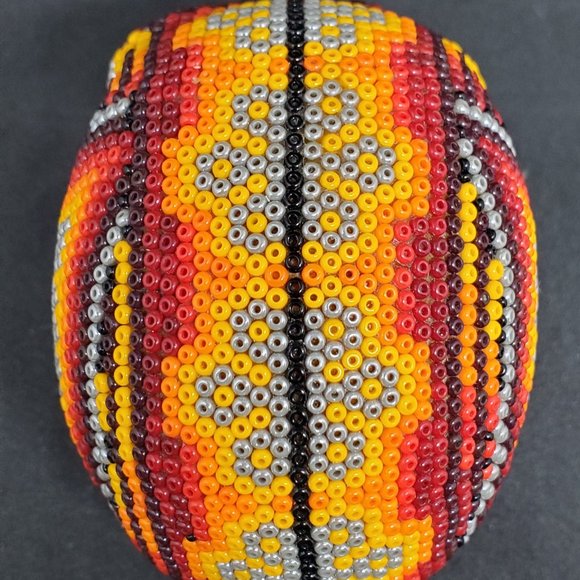 Huichol Beaded Skull on carved fish bone. ~ Handcrafted by Huichol artist - Picture 4 of 9